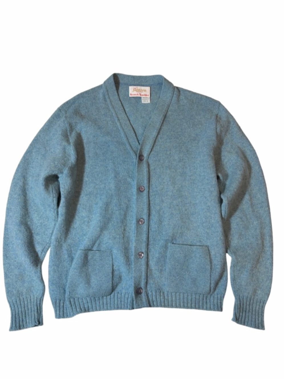 Vintage Jantzen Cardigan Sweater Blue Knit USA Grandpa Cozy Academia Button - Picture 1 of 7